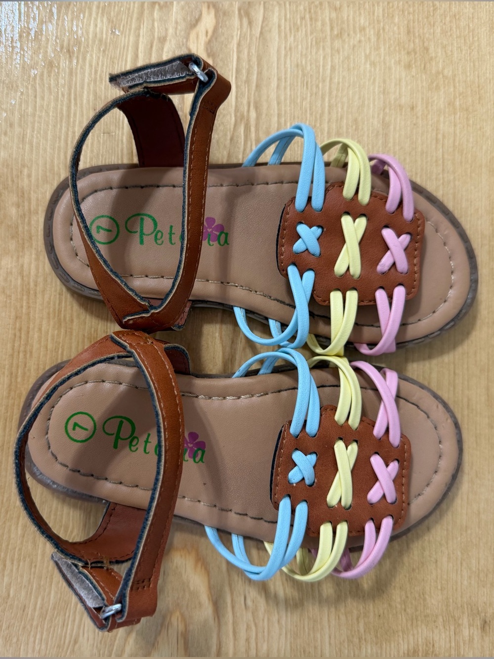 Girls' (sz:7) Brown Sandals with Pastel Straps